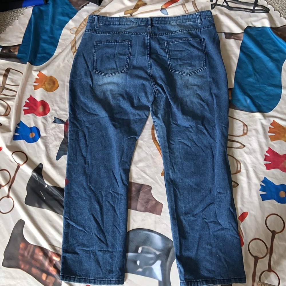 Misslook wildflowers jeans painted on both legs boyfriend cut wide leg 14/16 - Picture 8 of 10